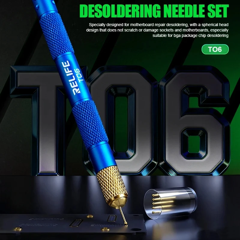 Desoldering Needle Set RELIFE TO6 for Motherboard Repair Spherical Head Design for Mobile Phone Bga Package Chip Desoldering