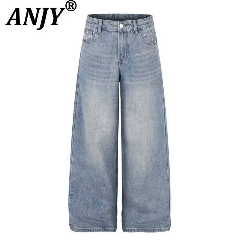 

ANJY Spring Autumn New Women Korean Style Trendy Distressed Washed Printed Casual Denim Pants Chic Moustache Effect Jeans A24110