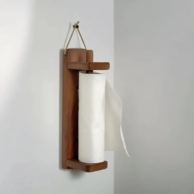 Soporte para papel cocina montado en la pared madera Natural para cocina o baño, dispensador rollos de papel tisú