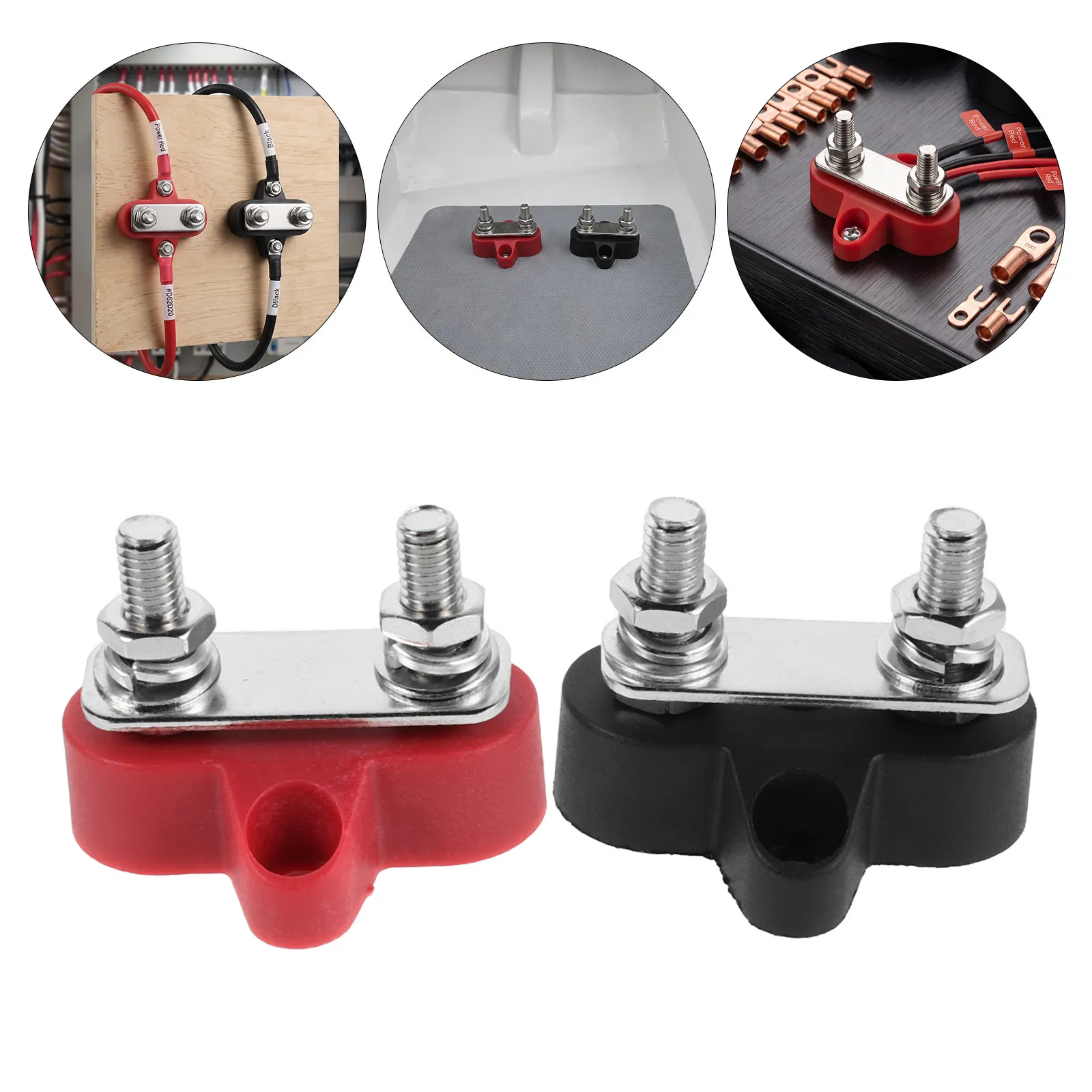 Dual Studs Power Distribution Block M6 Terminal Bus Bar 48V Battery Junction Post Marine Busbar Distribution Block for Rv Boat