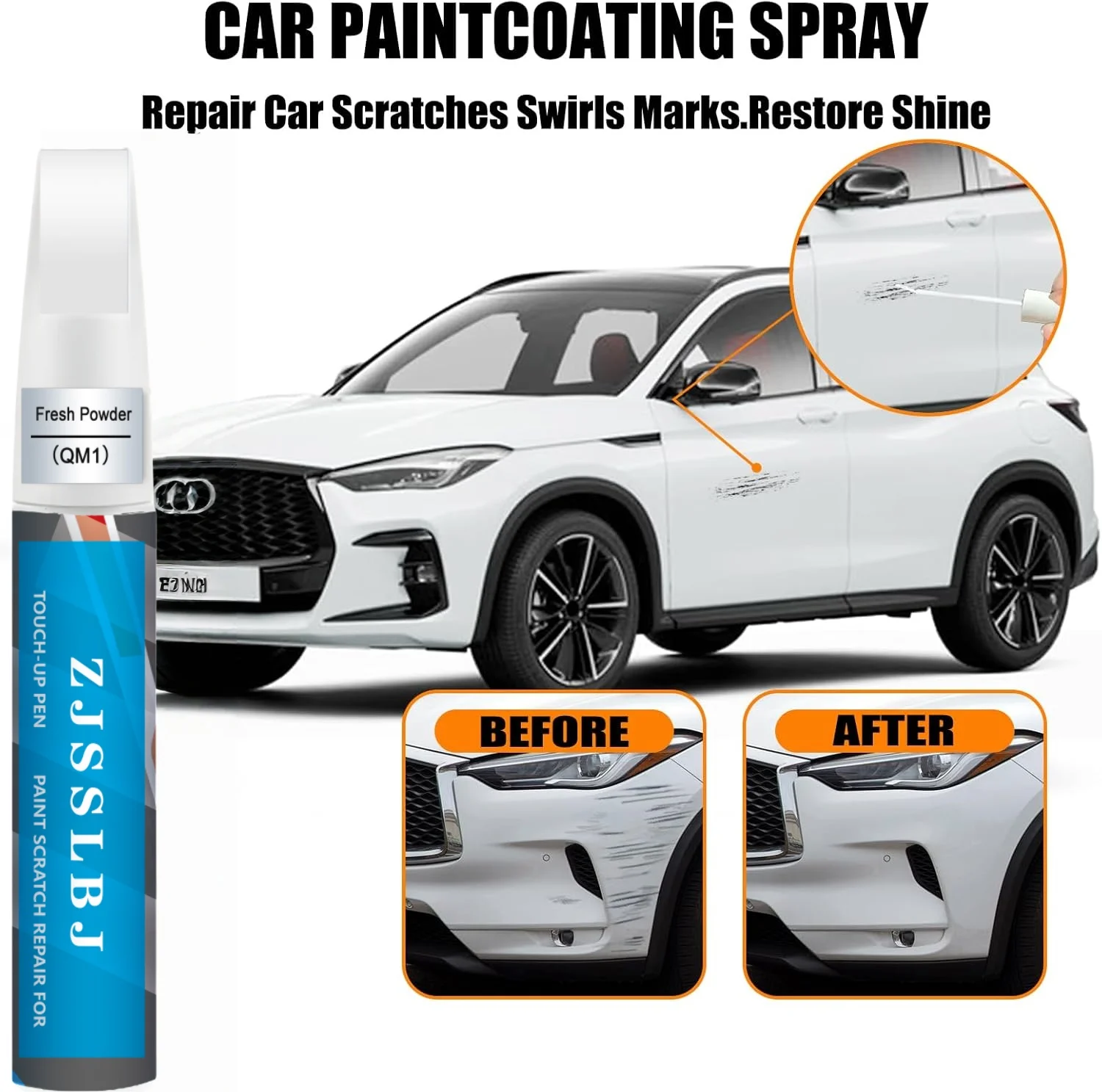 QM1 Cloud White/Fresh Powder Touch Up Paint Compatible with Nissan Exact Match Touch Up Paint Car Scratch Repair