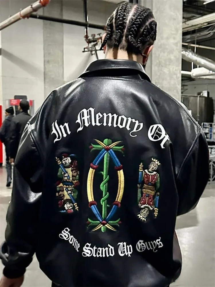 

CI VIOLENTE Drake VAVA винтажный джерт с вышивкой для тяжелой промышленности, мужской свободный крой, длинный све, повседневный осенний кожаный джерт