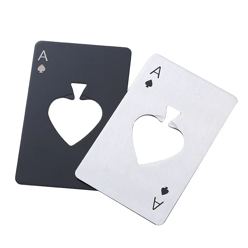 Stainless Steel Credit Card Poker Bottle Openers, Stainless Steel Beer Caps Cans Openers, Poker Ace of Spades A Cards Water Bott