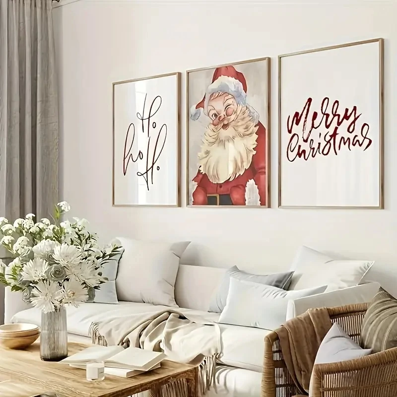 

3pcs/Set Retro Christmas Art, Santa Claus, Winter Wonderland, Lively Home, Christmas and New Year Gifts, Art Printed Canvas