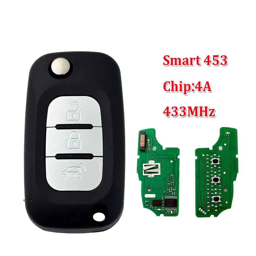 1pc 3 Button Remote Key 433Mhz 4A Chip for Mercedes Benz Smart Fortwo 453 Forfour 2015 2016 2017 CWTWB1G767 No Logo