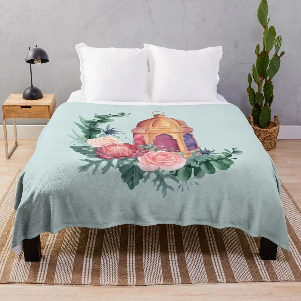 

Crescent Shaped Flowers and Lantern Throw Blanket Multi-Purpose Decorative Beds wednesday Large Blankets