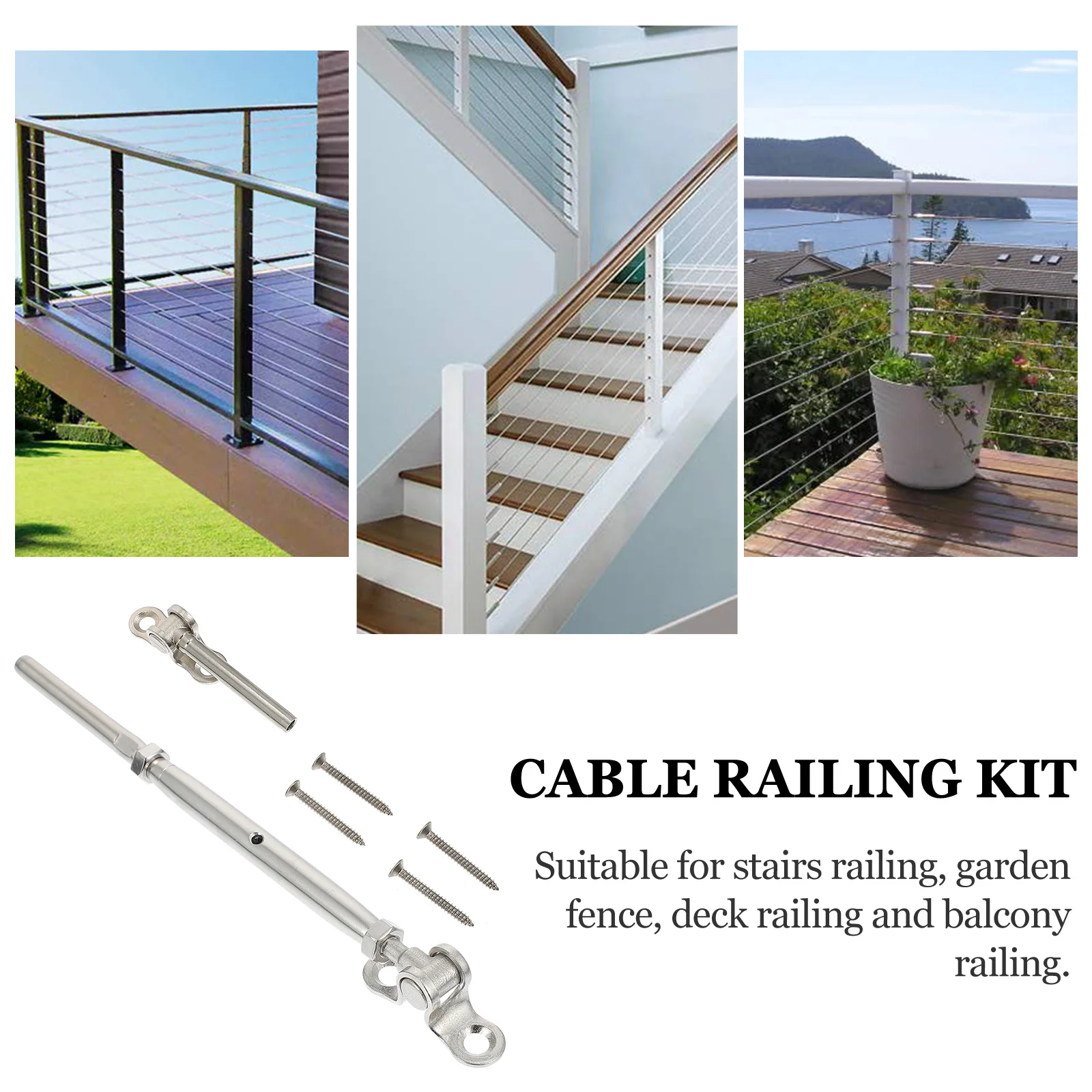 

1 set 1 Set Stainless Steel Cable Railing Hardware Kit 3/16 Inch For Stairs Deck Garden Fence Balcony Adjustable Durable Railing