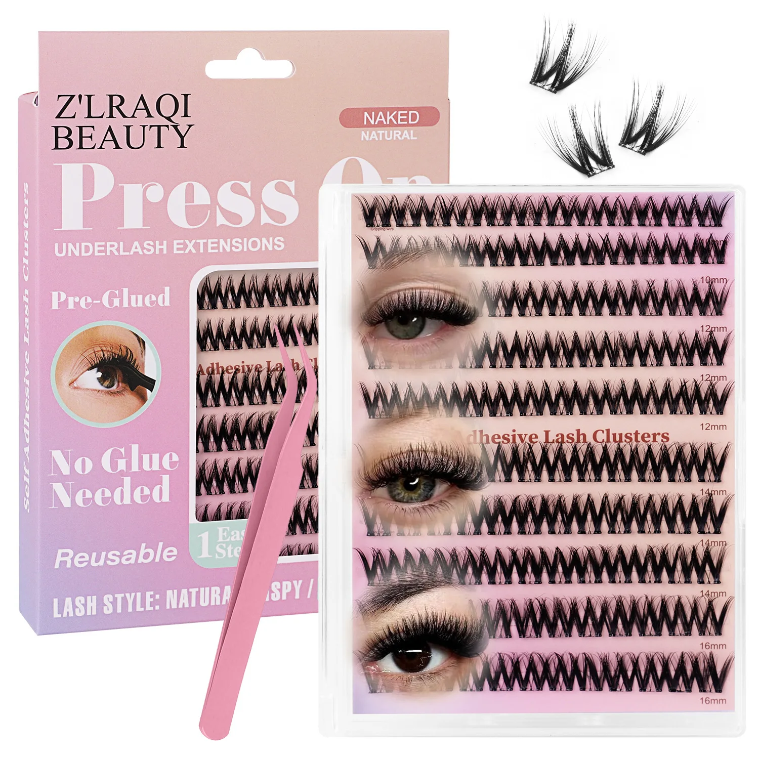 120 Clusters Self Adhesive Glue-free Cluster Lashes | No Glue Dense Large Tray Eyelash Extension Set