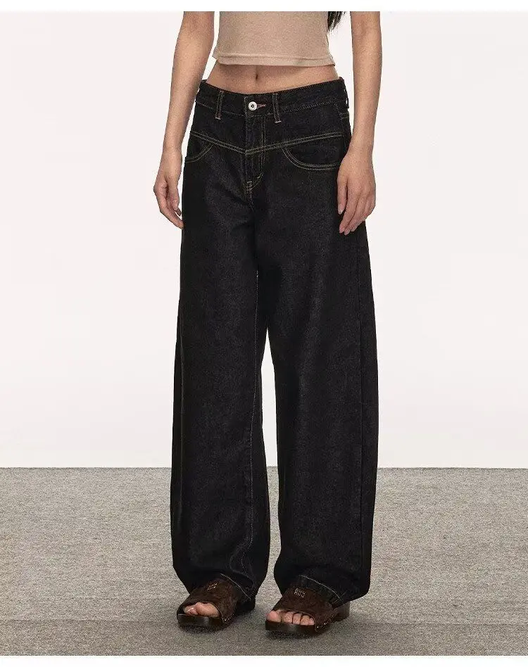 

Женские простые стильные однотонные джинсы, осенняя уличная одежда, мешковатые джинсовые брюки с высокой талией для девочек, женские свободные широкие брюки