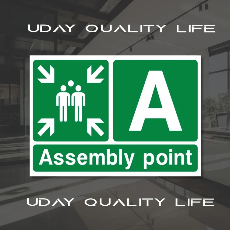 

Fire Assembly Point Sign PVC Vinyl Sticker Durable Rigid Plastic Offices Parking Lots Factories