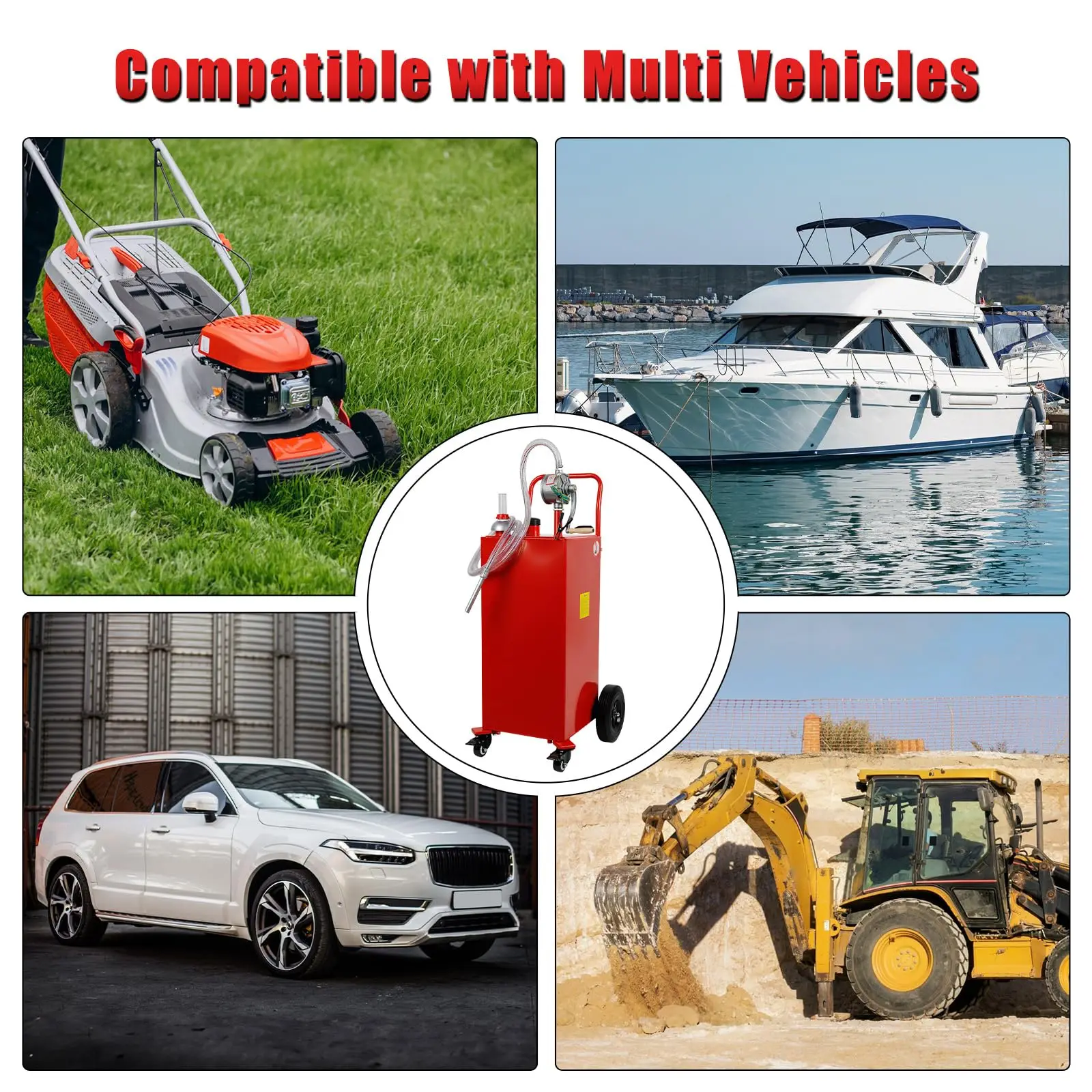 35 Gallon Gas Fuel Caddy Storage Tank Large Gasoline Diesel Can Hand Siphon Pump for Cars Lawn Mowers ATVs Boats