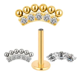 ASTM F136 Titanium Ear PIERC Curved Bar Earrings With ball and CZ Paved Top Threaded Labret Stud Tragus Body Piercing Jewelry