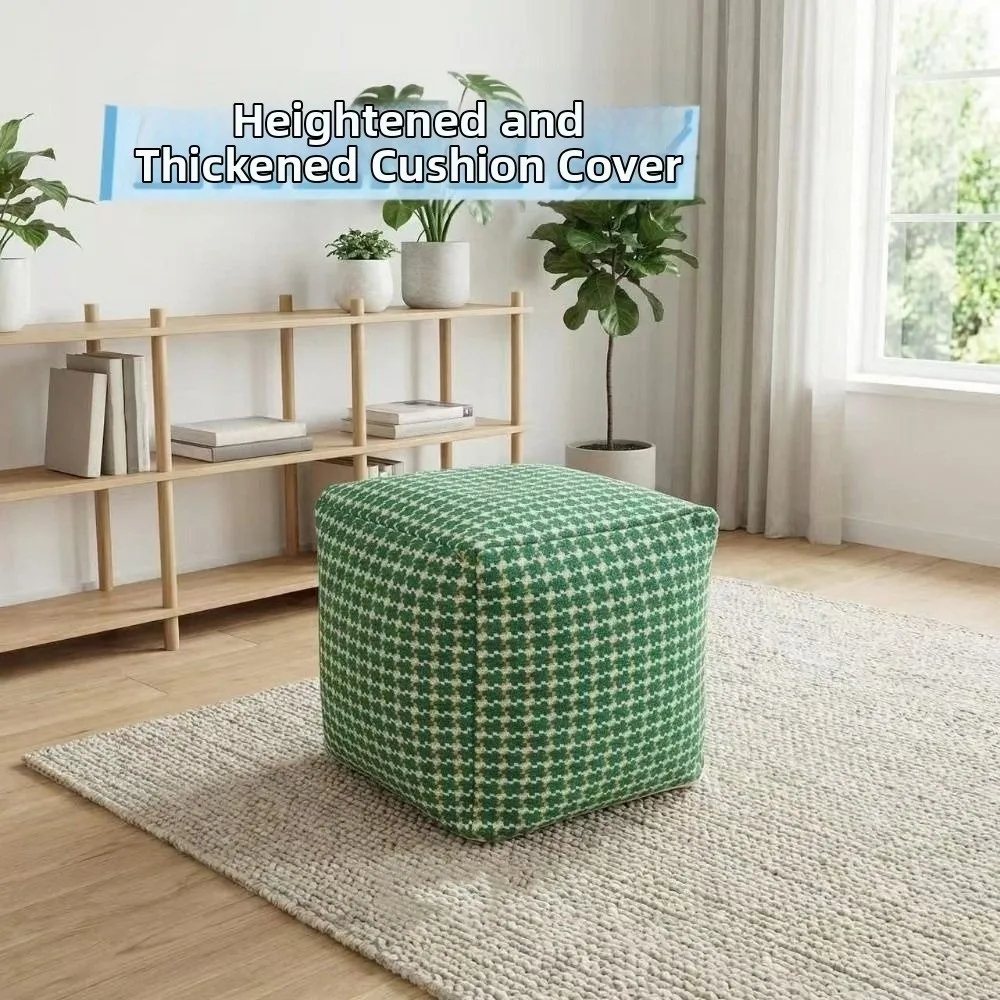 Large Capacity Square Pouf Cover Removable No Fillings Unstuffed Cushion Cover Stackable Minimalist Storage Leg Bench