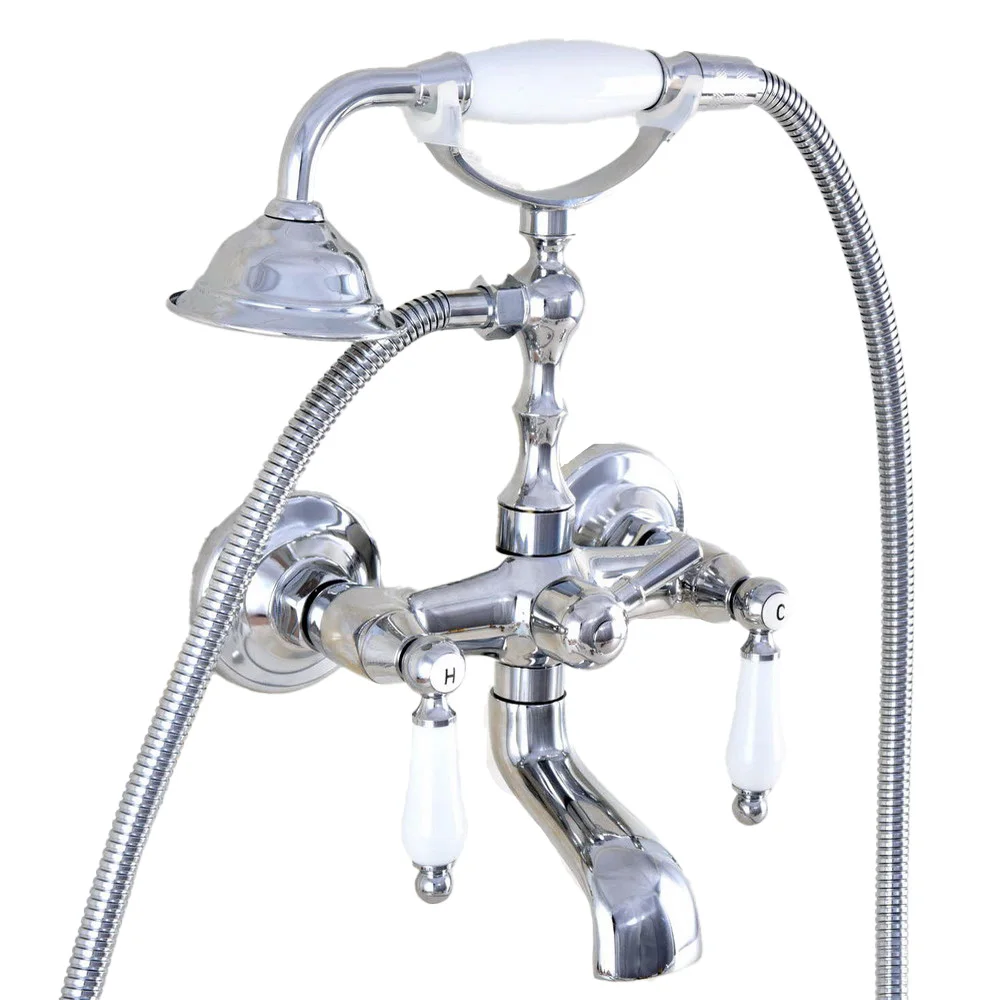 

Chrome Brass Bathroom Tub Faucet W/Hand Shower Sprayer Clawfoot Mixer Tap Wall Mounted Ltf874