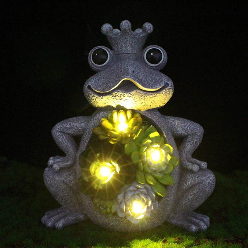 

Hot Solar Succulent Frog Ornament Resin Animal Night Lamp Garden Solar Frog Garden Statue With LED Animal Figurine For Patio