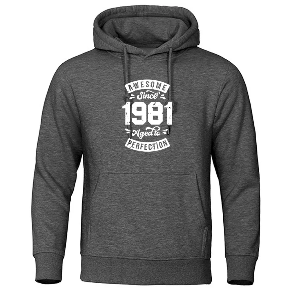 1981 Words Print Hoodies Men's American Style Long Sleeve Fleece Pullover Tops with Pocket High Quality Clothes