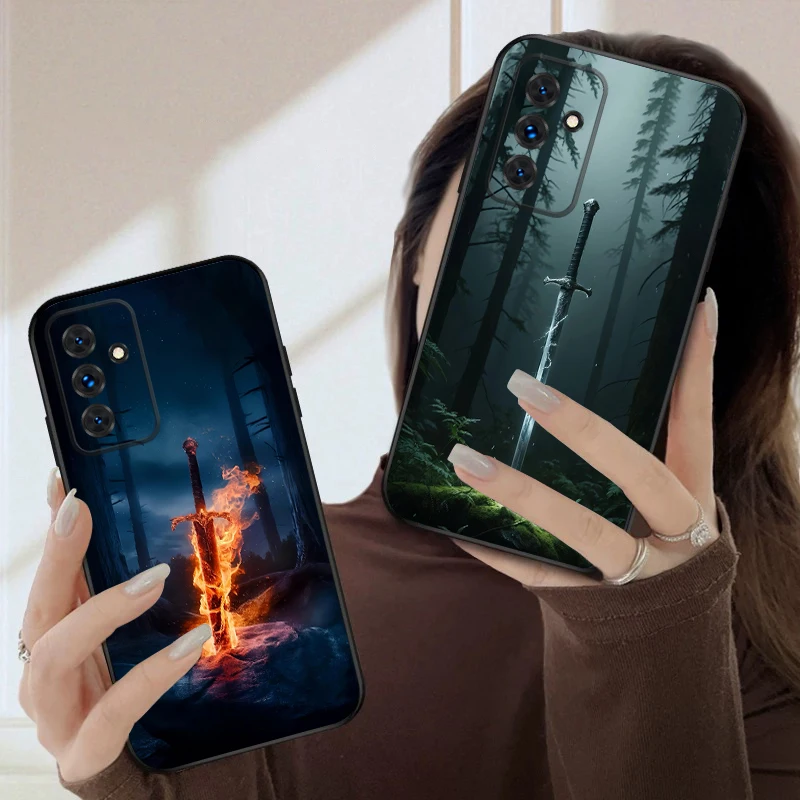 سيف مع نار لهاتف سامسونج S20FE S 21 22 23 FE 24 Plus 25 Ultra Galaxy M23 32 34 35 52 53 54 55 5G حافظة هاتف ناعمة من السيليكون #4