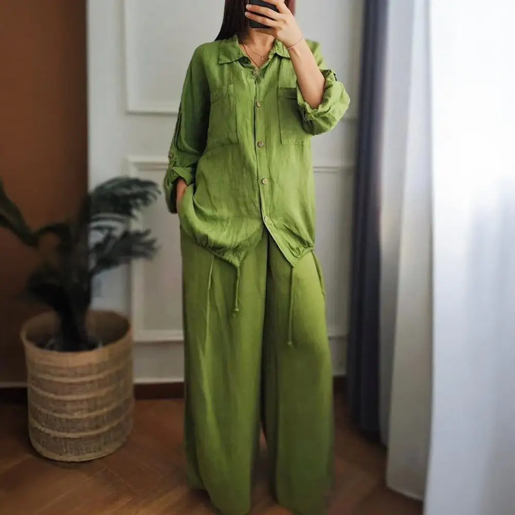 

New Summer Women's Long-sleeve Tops Pants Casual Two-piece Suit Fashion Elegant Office Solid Holiday 2-piece Set Women Clothes