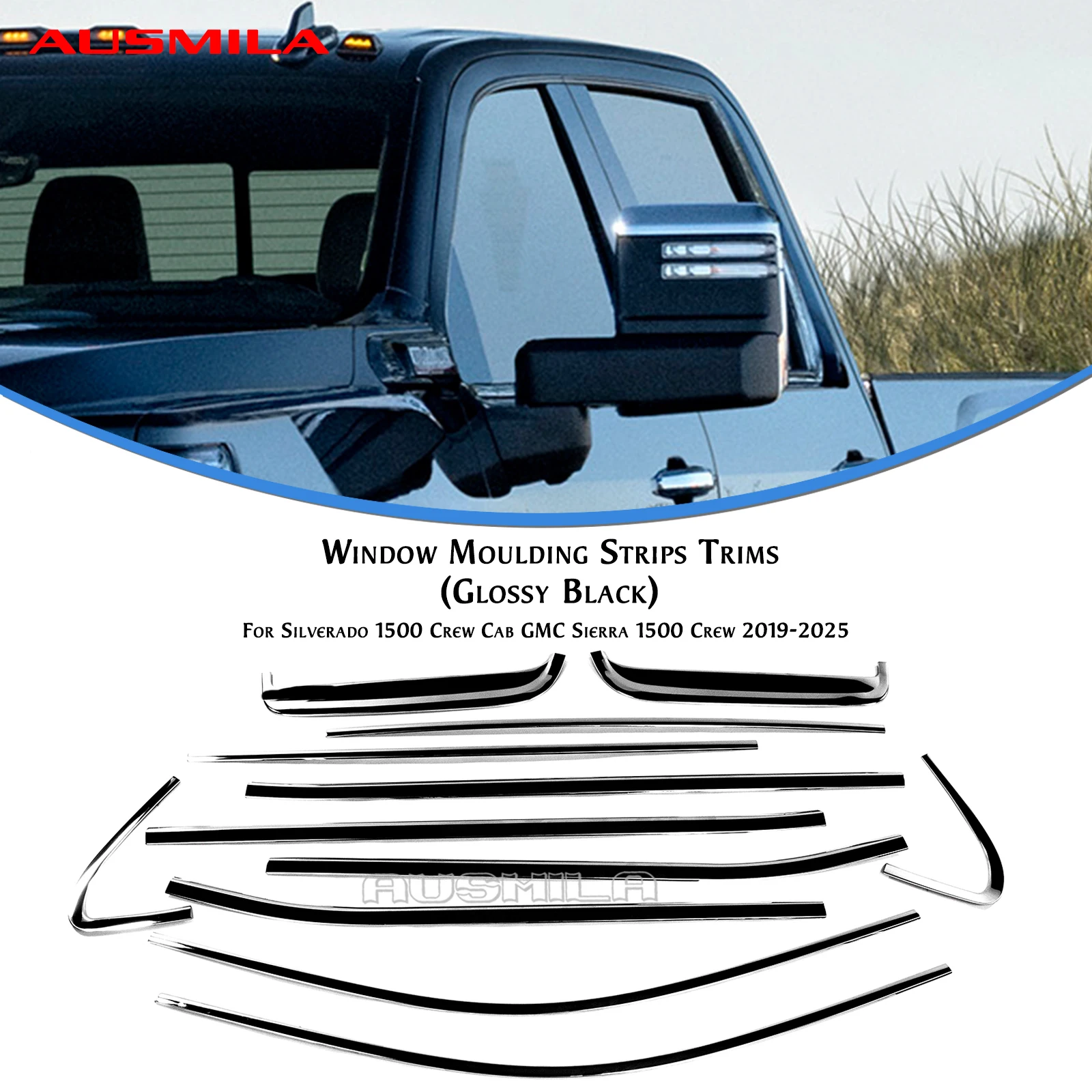 

Exterior Window Trim Strip Frame Cover For Chevrolet Silverado GMC Sierra 1500 Crew Cab 2019 2020 2021 2022 2023 2024 2025