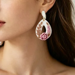 Romantic Floral Teardrop Polymer Clay Aesthetic Flower Wreath Dangles Sweet Garden Style Handcrafted Drop Earrings Spring