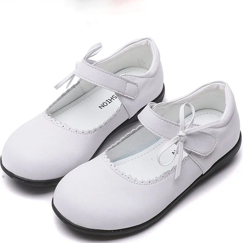 Spring Autumn 2023 New Performance Party Wedding Big Kids Shoes for Girl Princess Girls School White Black Leather Shoes CSH1346