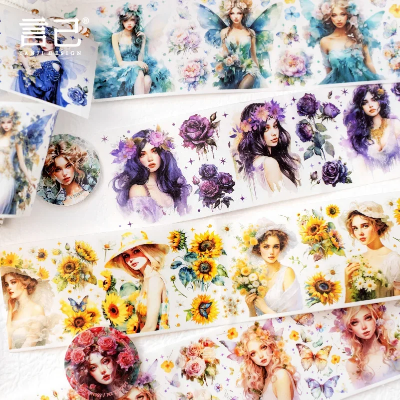 

1 Roll Gentle Girls Flowers Washi Tape Oath of Flowers Special Oil Vintage Scrapbook Diary Album DIY Decorative Sticker