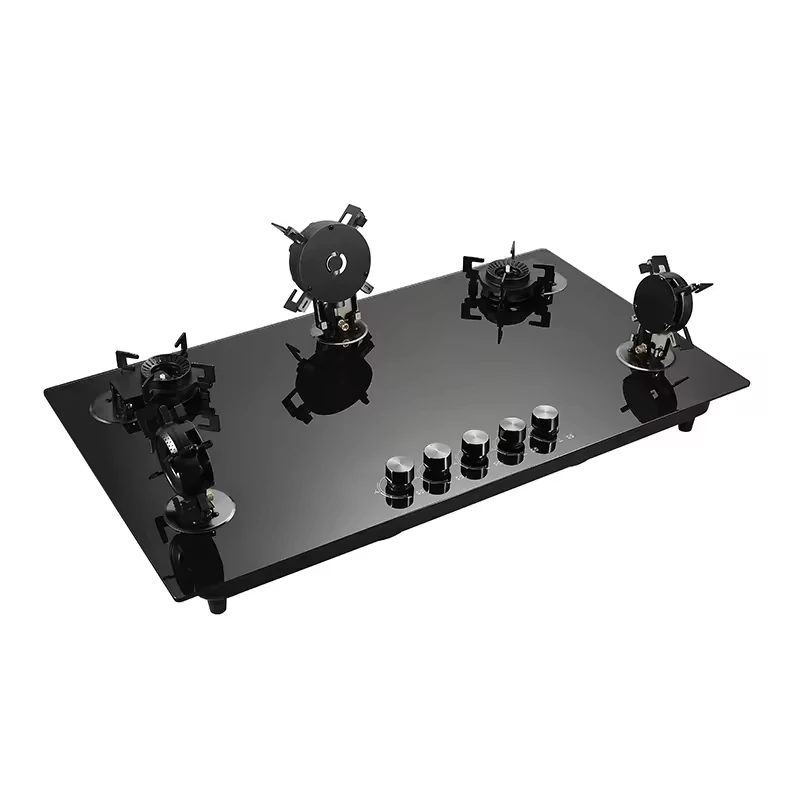 Five-cooker Cooktop Built in Gas Hob Tempered Glass Black Surface 5 Flip burner Smart Gas Stove