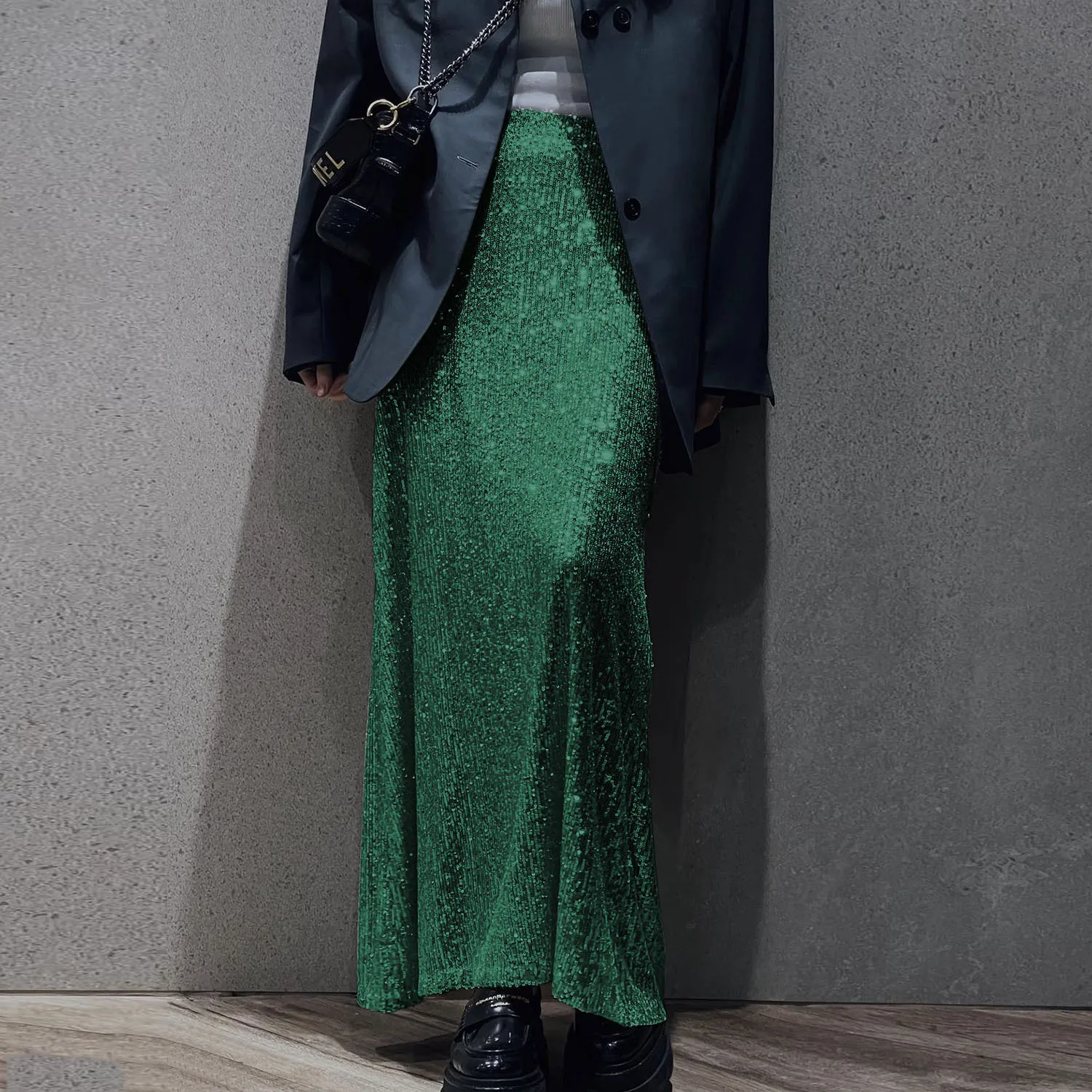Shiny Sequin Half Skirt Jazz Dance Wear Commuting Slim Fit Long Skirt Fashion High Waist Solid Color Club Party Skirt Women Sexy