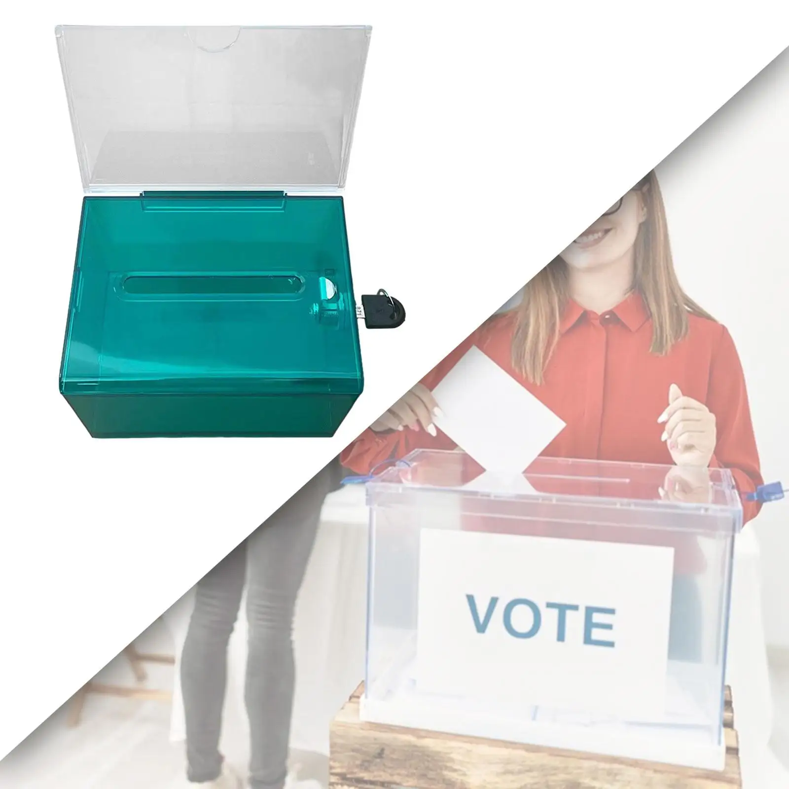 Clear Acrylic Donation Storage Box Lockable Collection Case for Office Voting Suggestion Card Holder Multipurpose Desk Organizer