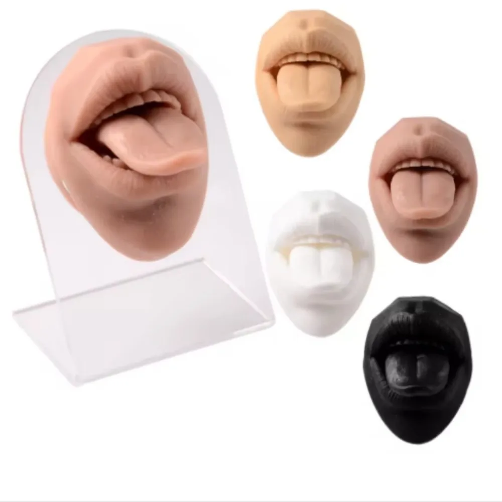 Durable Silicone Lips and Tongue Model Lightweight with Rack Tongue Piercing Model Black Soft Lip Stud Display Stand Girls Women