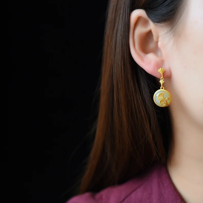 الباروك Hetian اليشم الفضة الاسترليني إبرة الأقراط #4