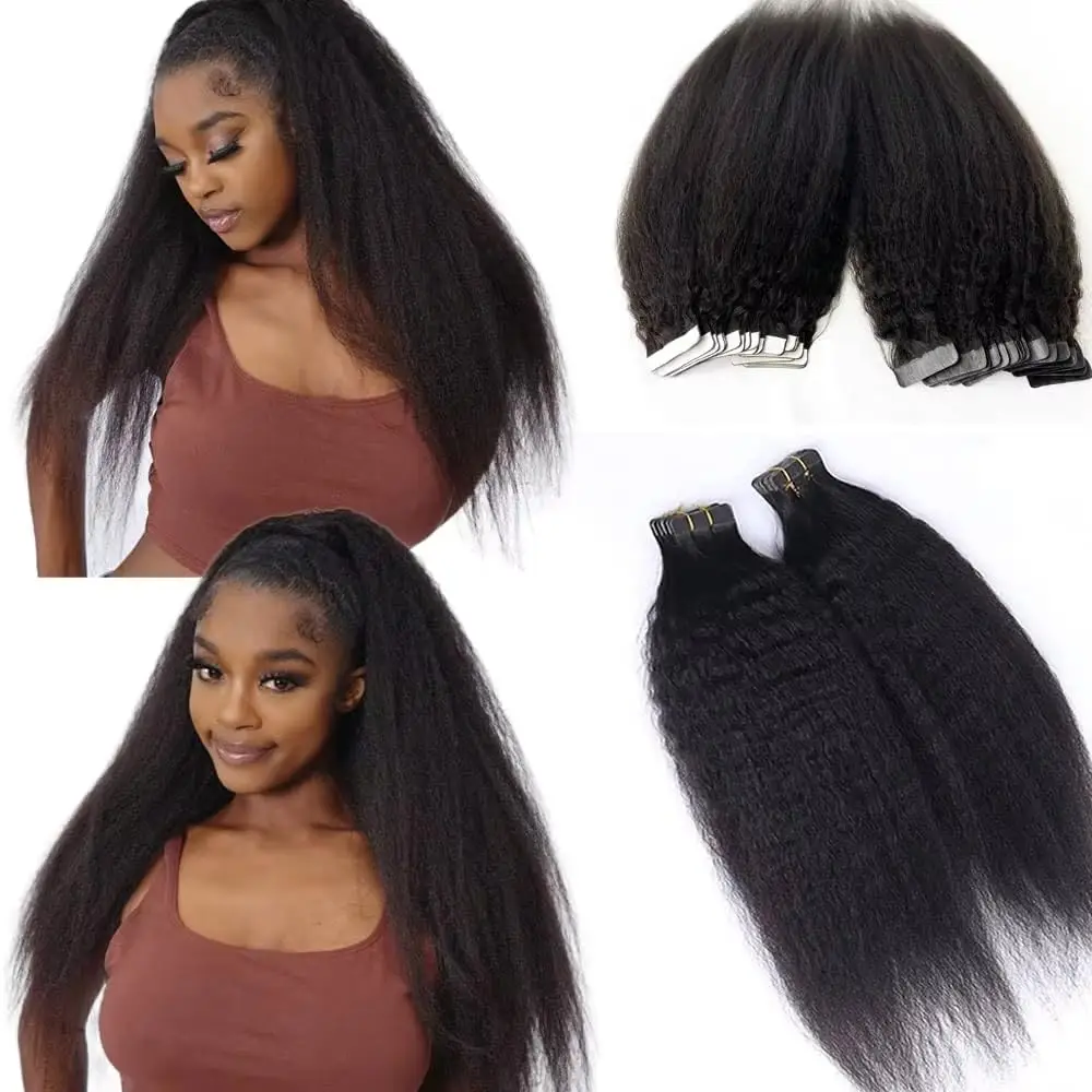 100% Rambut Manusia Remy Brasil Kinky Lurus Tape in Hair Extension Hair Extensions Seamless Skin Weft Tape In Extensions 20pcs