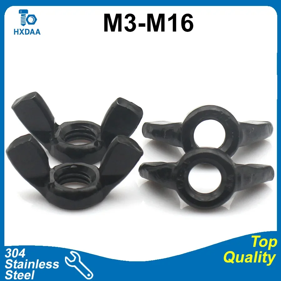 1-10pcs 304 Stainless Steel Black Wing Nuts Butterfly Shape Hand Tighten Nut M3 M4 M5 M6 M8 M10 M12 M14 M16