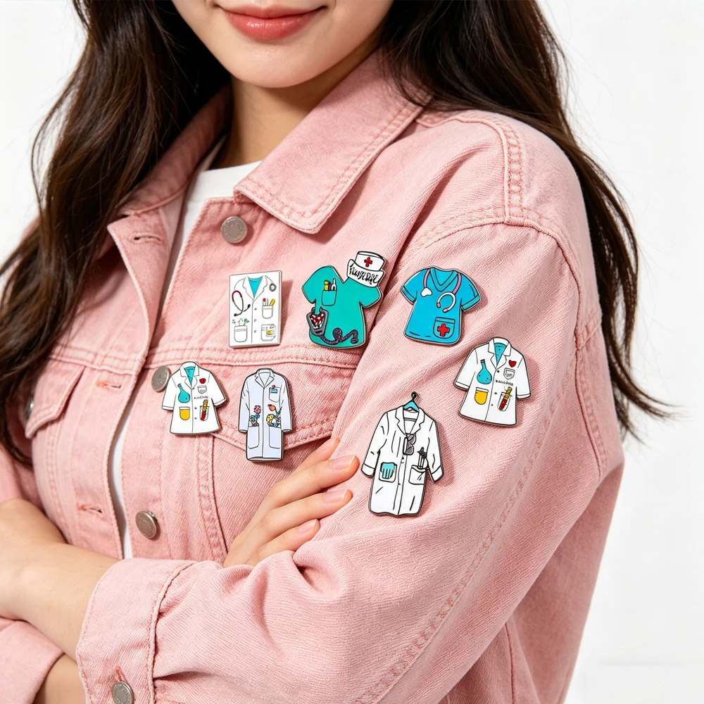 Catuni Nurse Medical Uniform Enamel Pin Cartoon Laboratory Work Shirt Collar Pin Medical Badge Doctor-Nurse Jewelry Gift