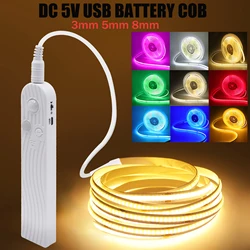 5V USB COB LED Strip Light with Dimmable Sensor Battery Box 3mm 5mm 8mm Flexible COB Lights 320LEDs High Density Linear Lighting