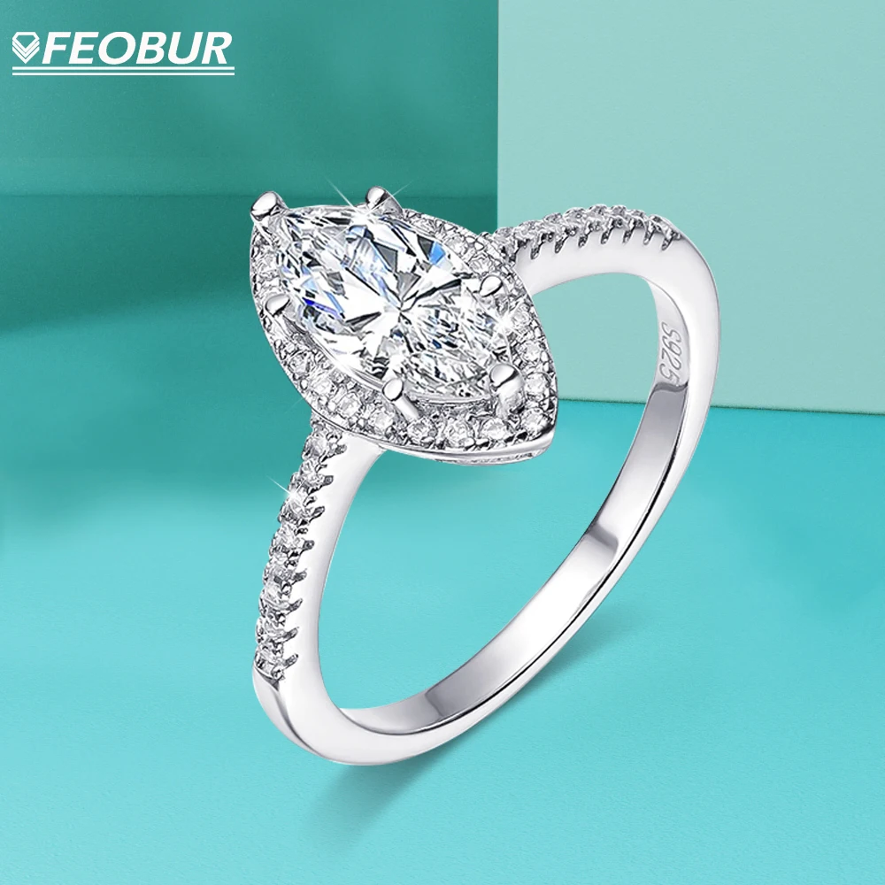 

FEOBUR 10*5mm 1ct Moissanite Marquise Ring for Women 925 Sterling Silver Brilliant Diamond Engagement Wedding Rings Jewelry Gift