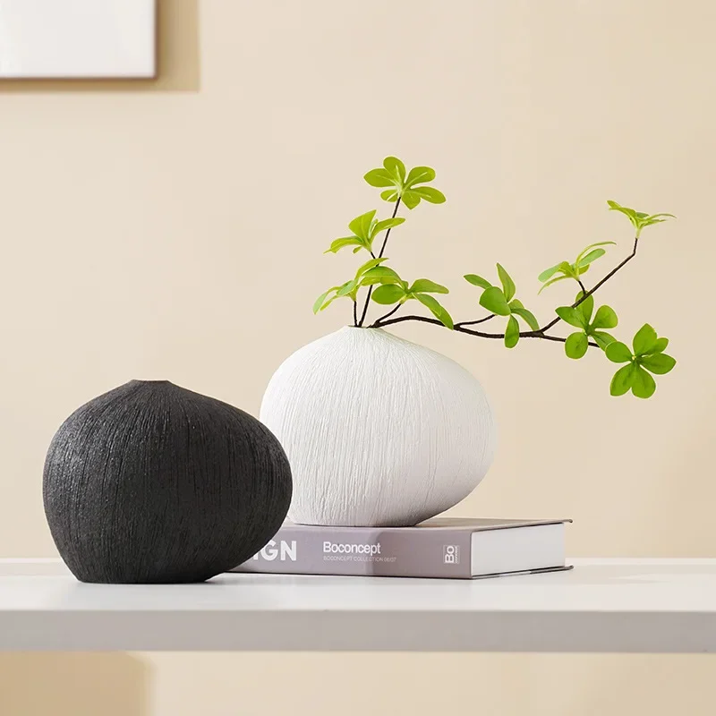 Ceramic Vase Geometric Stripes Pebbles Flower Vase Flower Arrangement Accessories Terrarium Room Decoration Accessories