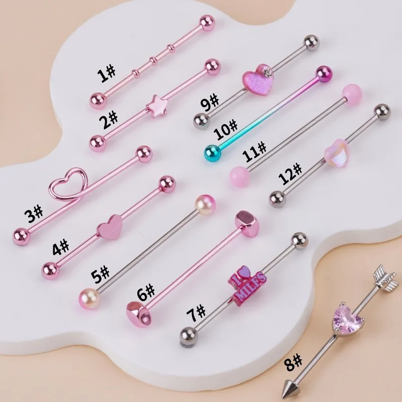 Ear Bridge Star Heart Shape Stainless Steel Long Stud Earrings Barbell Double Ear Hole Earbone Nail industrial piercings Jewelry