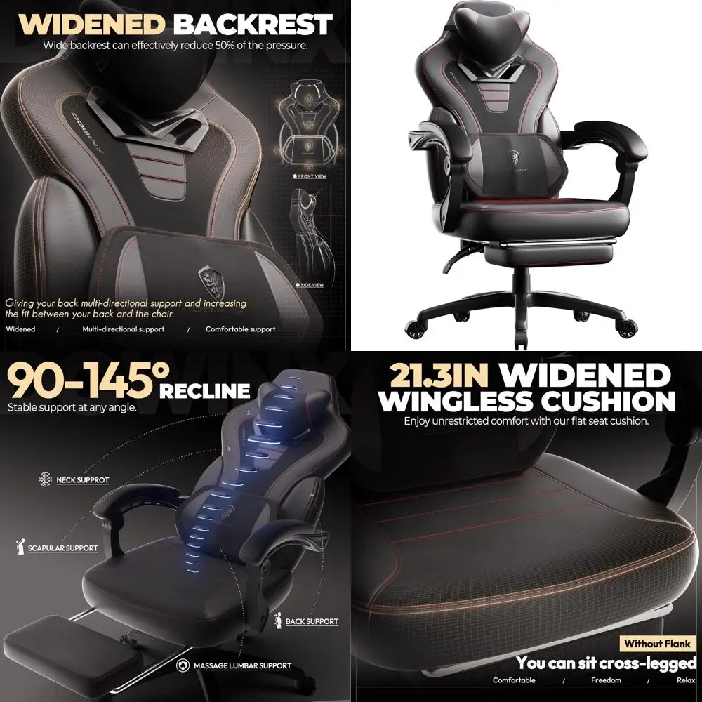 

Эргономичное игровое кресло с подставкой для ног, мягкое сиденье для высоких и крупных людей, массажная поддержка поясницы, черное