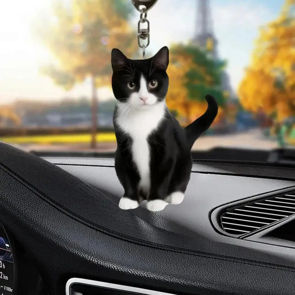 Acrylic Cat Key Chains Kitten Car Rearview Mirror Pendant Car Purse Bag Rings Pendant Cat Key Ornament for Car Interior Accessor