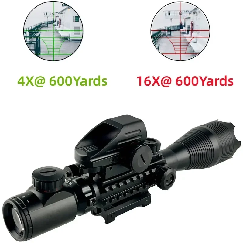 4-16x50EG Optics Riflescope with Laser Illuminated Tactical Sight Combo Airsoft Snipe Gear Hunting Shooting Holographic Scope