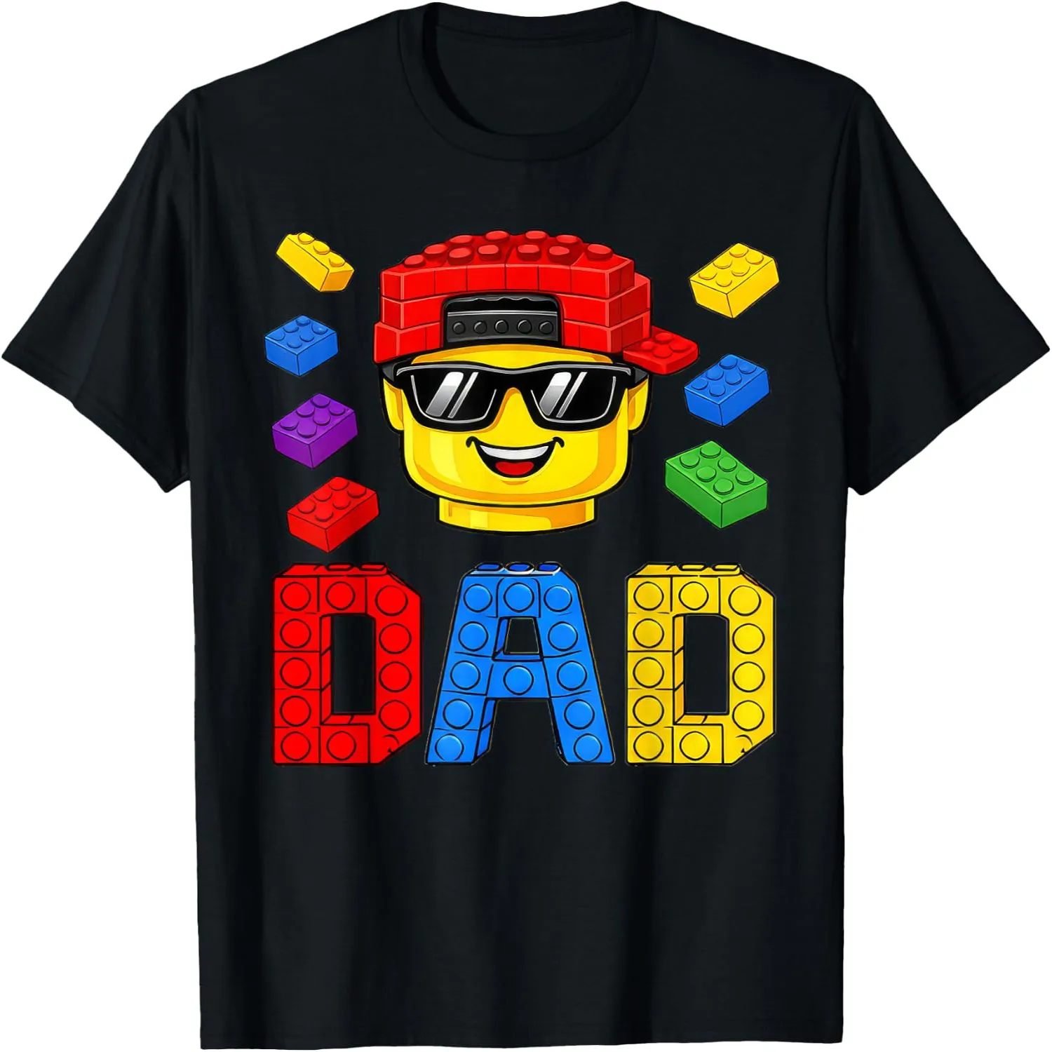 Family Dad Master Builder Building Bricks Blocks Fathers Day T-Shirt 100% cotton short sleeve tee