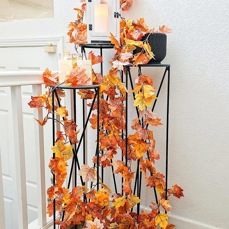 1/2 Stück Herbstkränze, 100 cm, hängende Seidenkränze, künstliche Herbstblattkränze, Thanksgiving-Weihnachtsdekoration, Heimdekoration für den Kamin – Detail 4