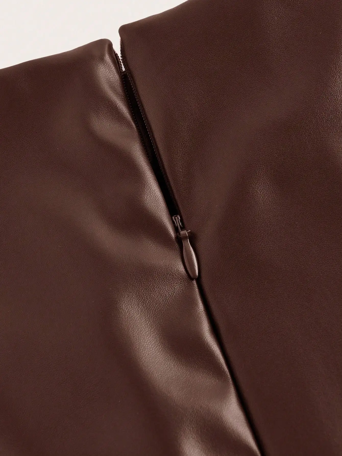 

Women's Ruched PU Leather Sleeveless Midi Dress Solid Brown Round Neck Zipper Closure