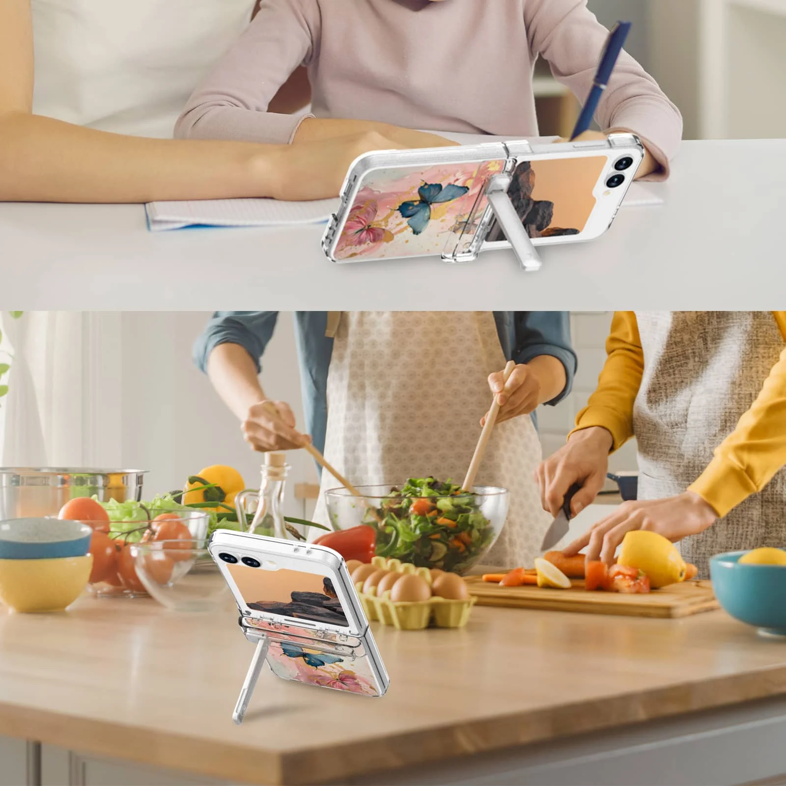 for Samsung Galaxy Z Flip 6 Case with [Built-in Front Screen Protector] [Kickstand],Cute Colorful Floral Pattern Design Cover