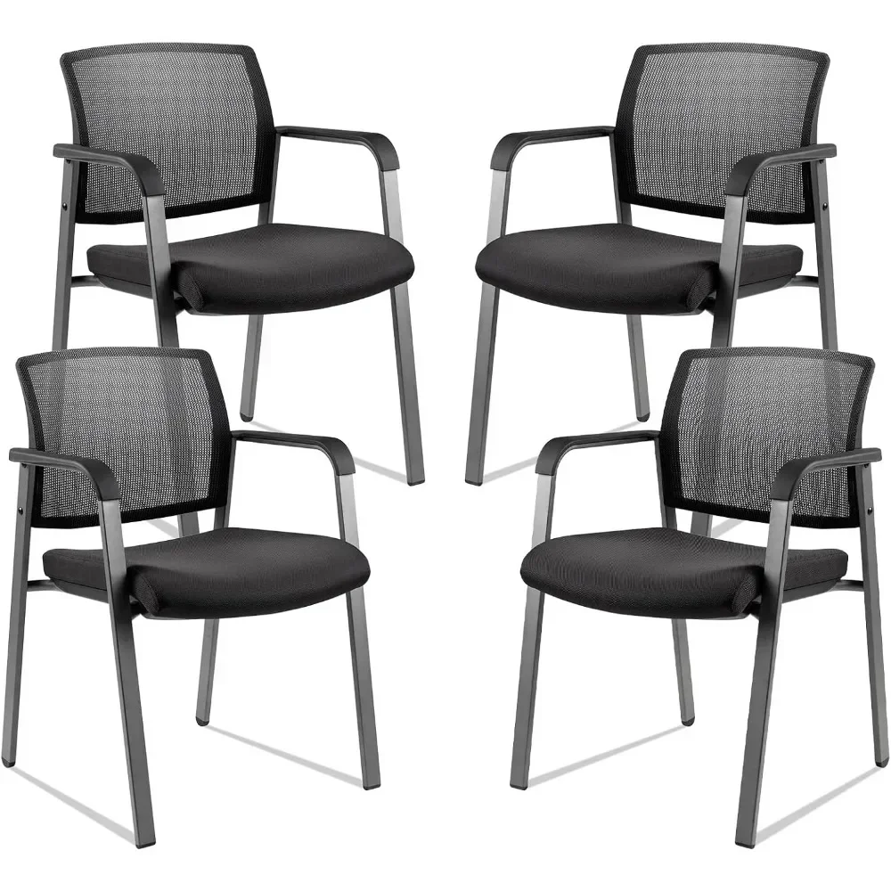 

Mesh Back Stacking Arm Chairs with Upholstered Fabric Seat and Ergonomic Lumber Support 4 Pack Set