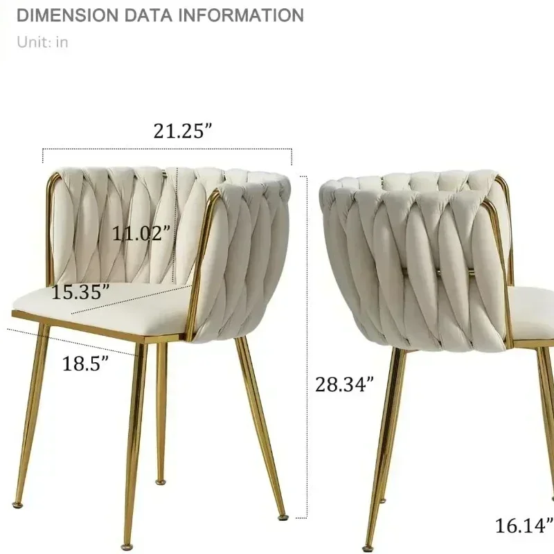 Velvet Dining Chairs Modern Nordic Chair with Golden Metal Legs, Woven Upholstered Chairs Living Room Minimalism