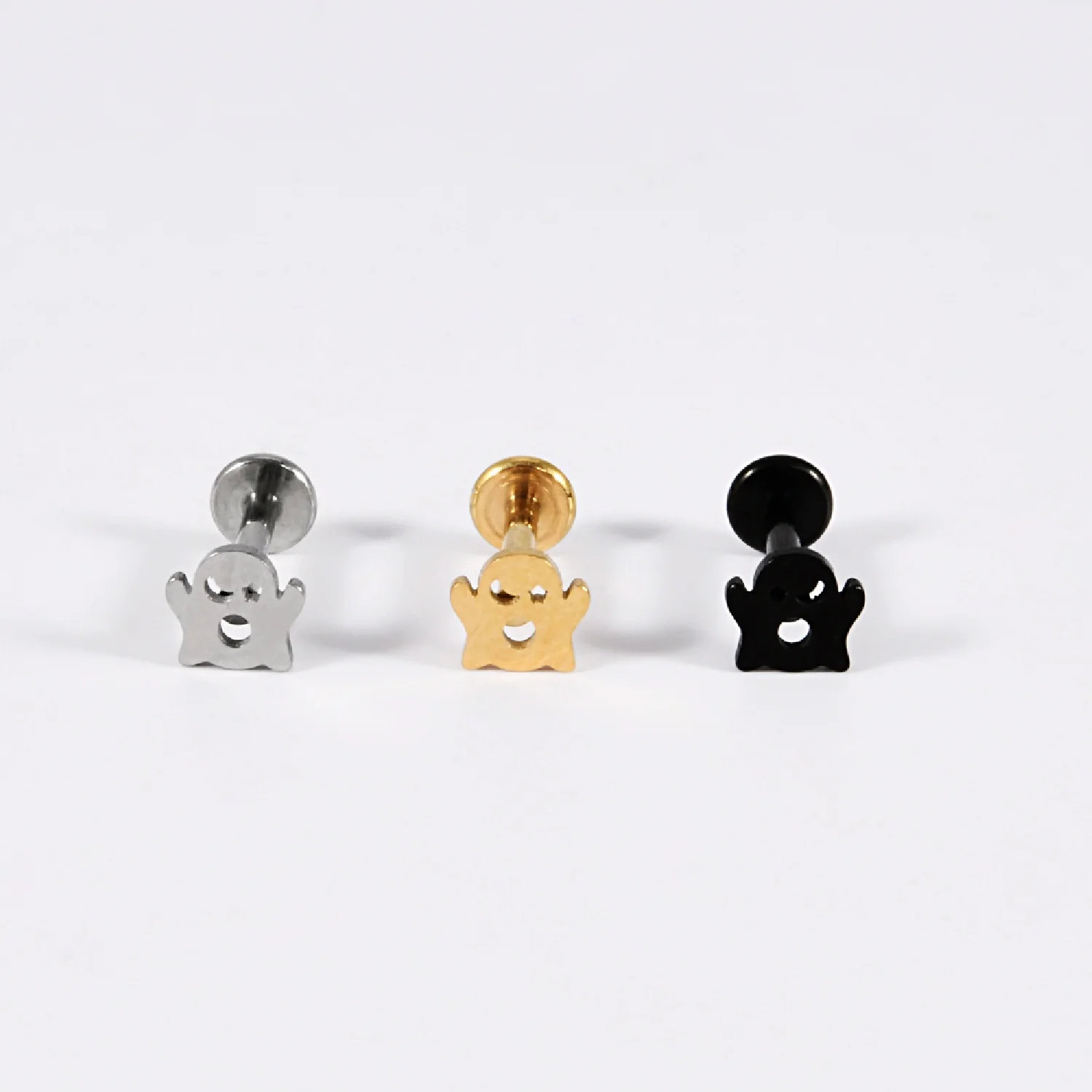 1PCS Black&Gold Color Cat Lip Stud Stainless Steel Lip Piercings Cartoon Skull Ghost Ear Stud Bat Ear Nails Cartilage Earrings