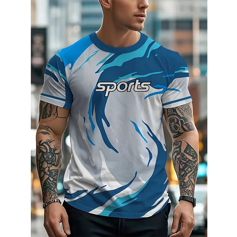 

New 3D Printing Hot-Selling Outdoor Running Sports Breathable Quick-Drying Fitness Clothes Casual Wear O Neck Stripe GYM T-Shirt