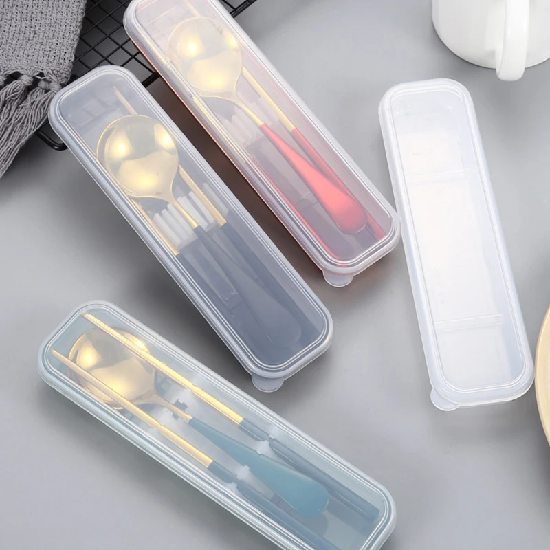 Portable Travel Outdoor Reusable Plastic Tableware Empty Box School Home Slot Design Practical Cutlery Transparent Cover